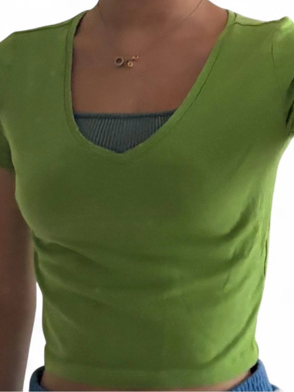 wild fable Lime Green V-Neck Short Sleeve Crop Top